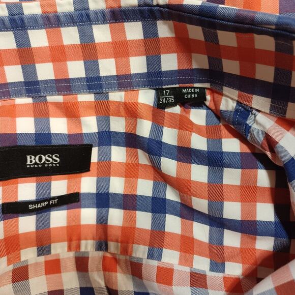 Boss Hugo Boss Men's Sharp Fit 17/L (34-35) Blue & Orange Long Sleeve Button Up - Picture 5 of 12